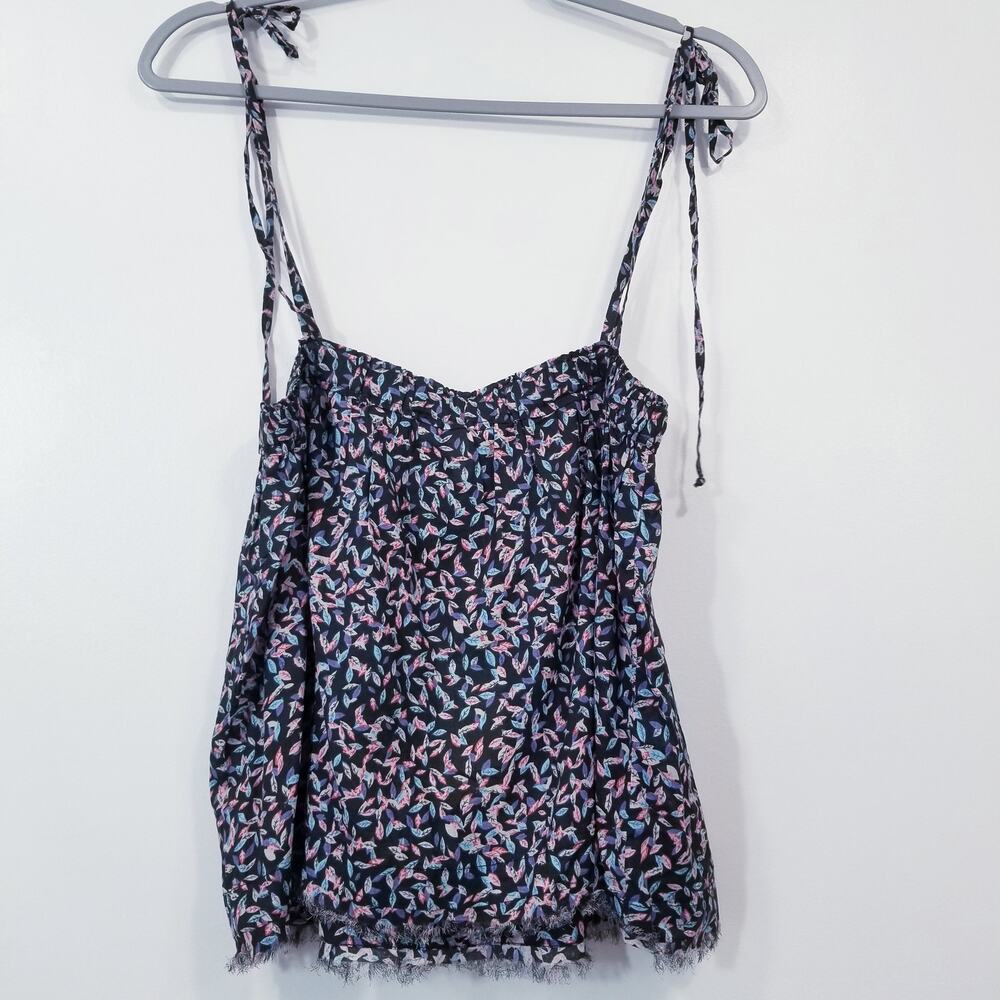 ELAN Mini Leaf Print Multicolored Crop Top Tie Sleeves Square Neckline